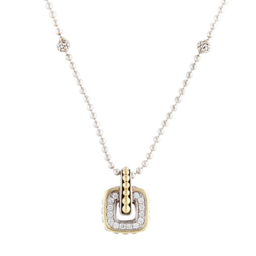 Lagos Diamond Two-Tone Square Pendant Necklace